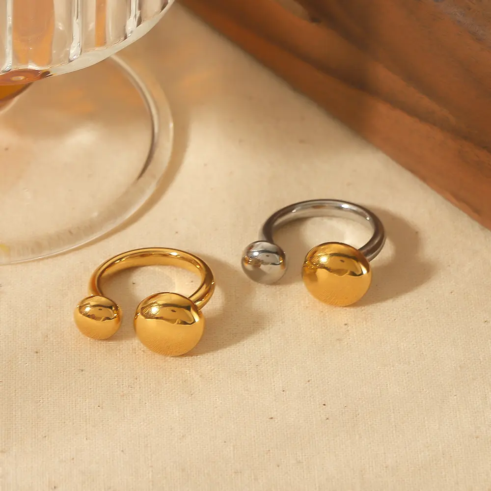 1 Piece Simple Commute Style Round Shape Stainless Steel  Gold Color Women's Adjustable Rings h5 